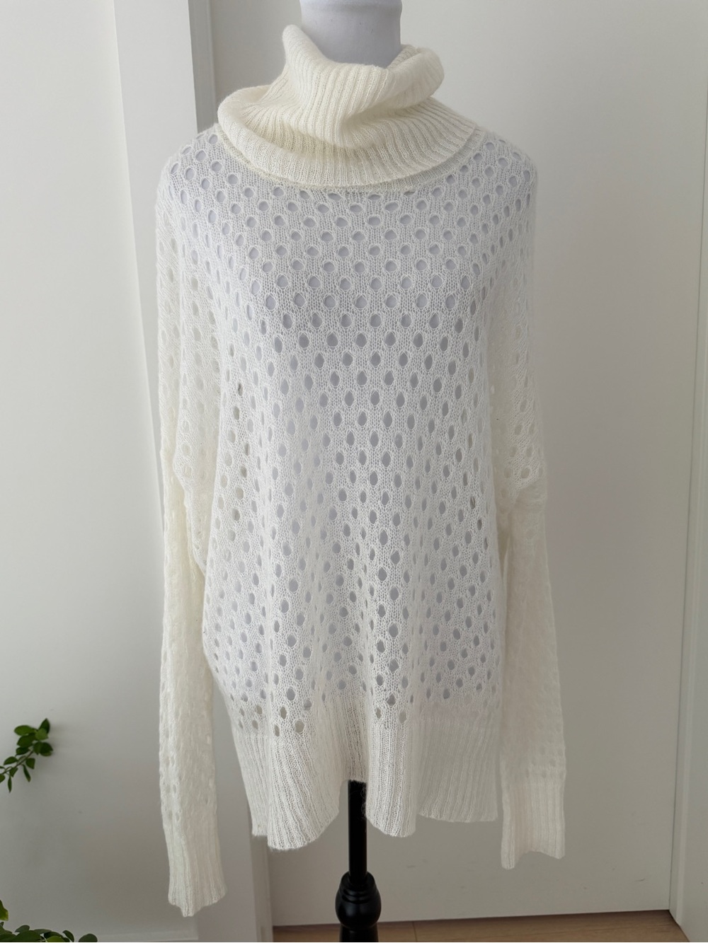 PRESS Mohair Tissue Sweater Long Sleeve Cowl Neck Lightweight Delicate Open Knit